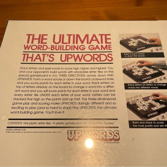 Deadstock VTG Sealed 1980s UPWORDS A 3 Dimensional Word Game Milton Bradley Comp - Picture 12 of 15